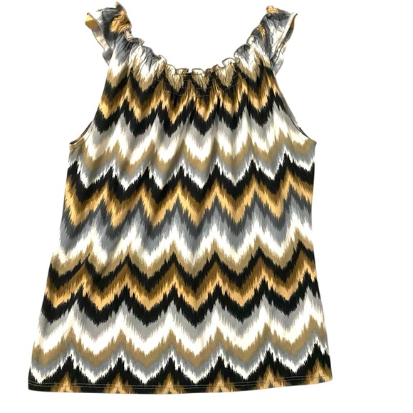 Carol Rose Top Size M Earthy Tone Striped Lightweight Frills Fairy Y2K Chevron - Picture 2 of 5